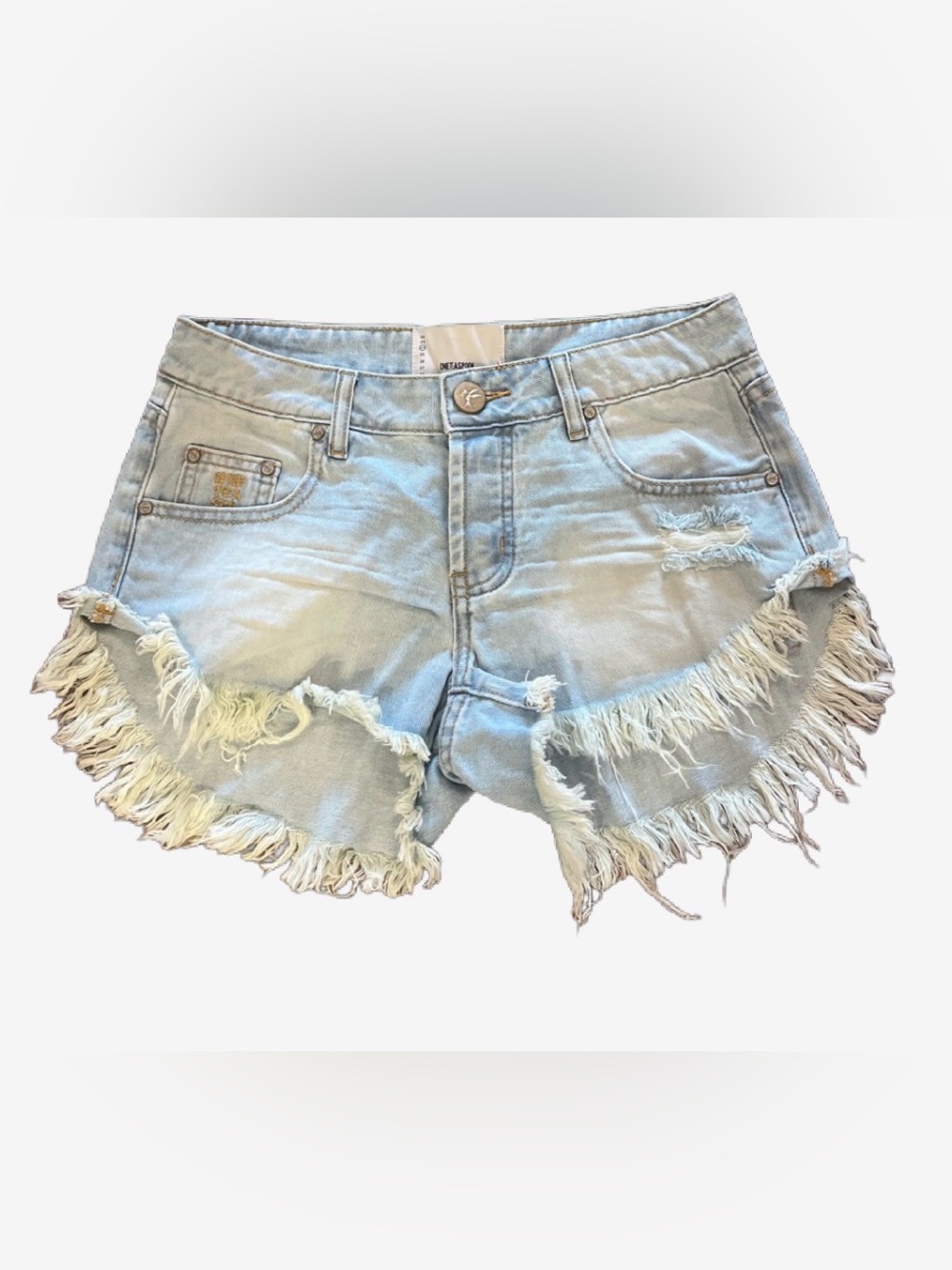 One Teaspoon Light Blue Distressed Frayed Hem Denim Shorts